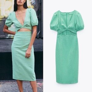 ZARA Gingham Cutout Midi Dress